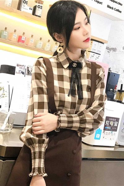 Blouses Femmes Chemises Mode Vintage Plaid Rétro Femmes Dames À Manches Longues À Carreaux Coton Casual Tops Blusas Femme Plus TailleFemmes