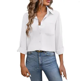 Blusas de mujer Camisas Moda Suelta Casual Color Sólido Manga Larga Otoño Simple Slim Fit Camisa de Temperamento Versátil