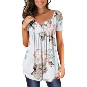 Damesblouses Shirts Floral Print Zomer Casual Bloem Korte mouwen Losse V-hals Swing Top Dames Cover Up Plus Size