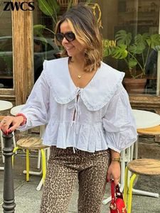 Blouses -shirts voor dames gevouwen kanten revershemd voor dames wit losse lantaarn lange mouwen shirt voor lente/zomer 2024 dames casual topl2405