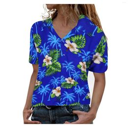 Blouses -shirts voor vrouwen voor vrouwen Hawaiiaans shirt zomer blouse pocket bladeren bloemen palmprint top afslaan kraag korte mouw strand