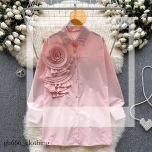 Damesblouses Overhemden Franse chique damesblouse Mode 3D-bloemen Lange pofmouwen Omgeslagen kraag Veters Herfst Leeftijdverminderend Dropship 610