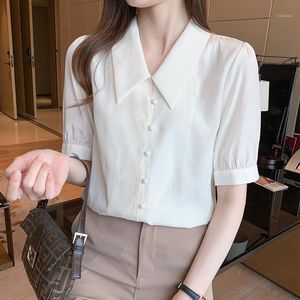 Blouses pour femmes Chemises Chemise française Chemisier classique en mousseline de soie Femme Plus Taille Lâche Manches courtes Lady Style Simple Tops Vêtements 2022