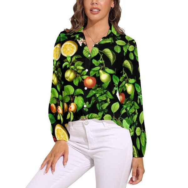 Blusas de mujer Camisas Blusa con patrón de frutas Vegetariano Estampado retro Mujeres Camisa de manga larga de estilo callejero Primavera de gran tamaño TopMujeres