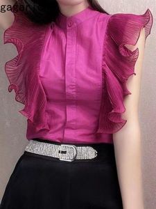 Blouses pour femmes Chemises Gagarich Femme Blouse Col montant Flying Edge Design Élégant 2023 Style d'été Western Slim Ins Blus sans manches