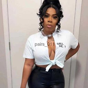 Blouses pour femmes Chemises Gallrrys Depts Designer T-shirt à manches courtes Midriff Cardigan Sping Été Chemise sexy T-shirt de mode High Street Shirt Lady 240229