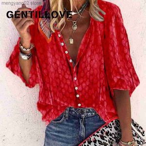 Blouses -shirts voor dames Gentillove Casual Long Sleeve Polka stip losse tops en blouses Elegant V Nek Lange mouw Shirts Vintage Tops Chiffon Blouse T230508