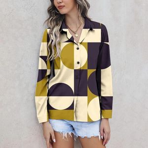 Blouzen voor dames shirts geometrisch blok printen bule paarse knop lange mouw casual shirt fit 2024 lente zomer tops 5xl