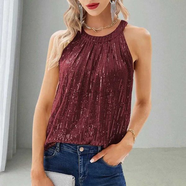 Chemises de chemisiers pour femmes Princery Sequin Halter Halter Off Blouse Blouse pour les femmes Club de fête brillante avec tissu respirant doux Solide 240411