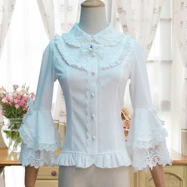 Blusas de mujer Camisas Góticas Mujeres Lolita Algodón Vintage Manga larga Volantes Encaje Renacimiento Victoriano Medieval Mujer Blusa TopMujeres