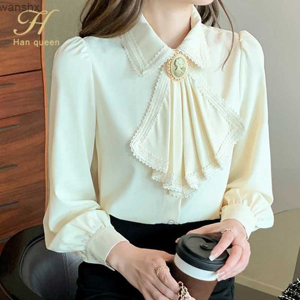 Chemises de chemisiers pour femmes H Han Queen 2022 Spring Basic Shirt Womens Shirt Retro Work Casual Top Murffon Shirt Korean Design Long Manche Loose Shirtl2405