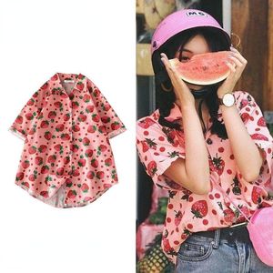 Blouses -shirts voor dames Harajuku Kawaii Print Shirt For Girl Dames Summer Button Up Blouse Hawaiian Beach Tops Leuke kleding Koreaans F