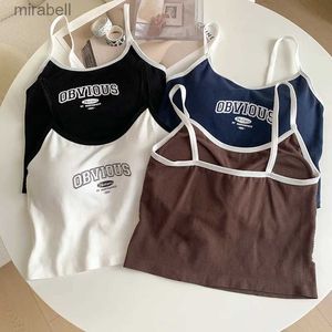 Blusas de mujer Camisas HELIAR Mujeres con sujetador acolchado Crop Tops O-cuello Tops cortos sólidos 2023 Tops con estampado de letras de verano Camisola de espagueti YQ240117