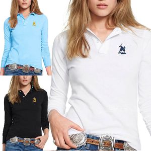 Blusas para mujer Camisas Polos de manga larga para mujer de otoño de alta calidad Big Horse Casual Polos de solapa para mujer Camisas de algodón para mujer Ffashion Slim Tops 230825