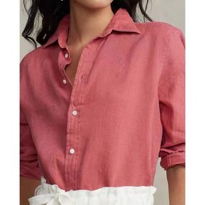 Blouses voor vrouwen shirts hoogwaardige vrouwen polo mode Koreaans klein paard korte mouw tops casual linnen polos vrouwelijke turndown kraag knop 230223