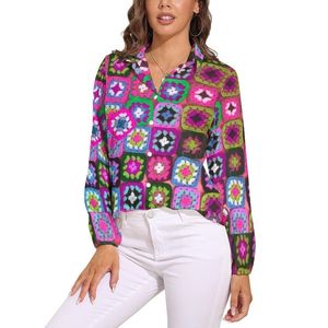 Chemisiers pour femmes chemises hippie paix Blouse carré Vintage motif imprimé femme classique printemps à manches longues surdimensionné haut femmes
