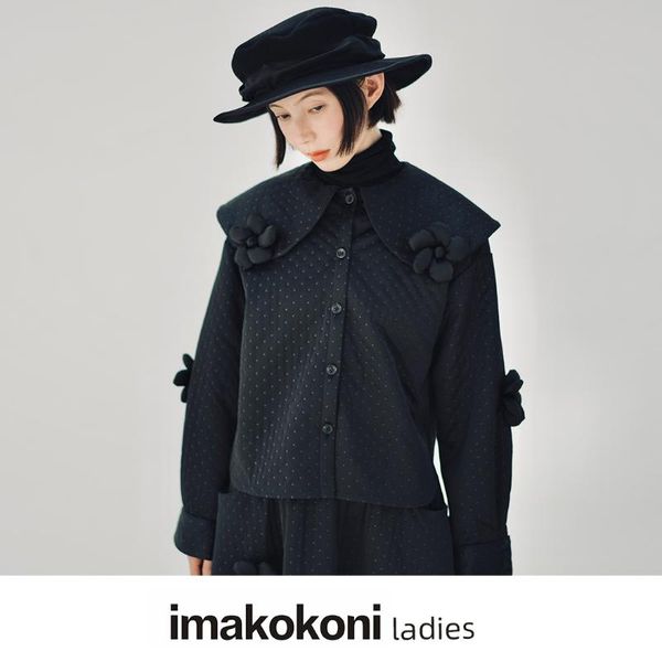 Chemisiers pour femmes Chemises Imakokoni Mode Femme 2022 Noir Fille Original Fleur Revers Chemise Veste Femme Automne Et Hiver 213477