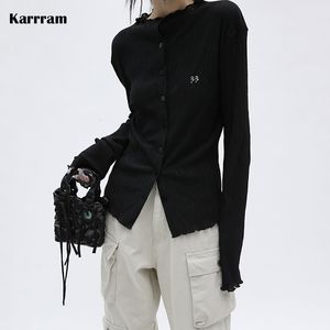 Blouses pour femmes Chemises Karrram Yamamoto Style Chemise noire Sombre Esthétique Gothique Blouse Grunge Japonais Emo Alt Vêtements Plissé Design Goth Chemise Y2k 230308