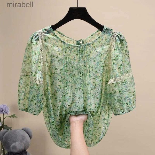 Blusas de mujer Camisas Ropa coreana Camisa de gasa floral vintage Moda de verano femenina Verano Nueva simplicidad Impreso Top Blusas elegantes finas Mujer YQ240119