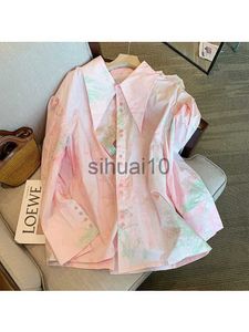 Blusas de mujer Camisas Moda coreana Tie Dye Camisa suelta de manga larga con un solo pecho 2023 Primavera Cuello vuelto para mujer Blusa femenina informal J230621