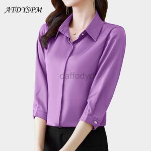 Chemises de chemisiers pour femmes coréennes femmes Blouses 2024 Office Lady Vintage Vin pourpre White Satin Shirts confortable