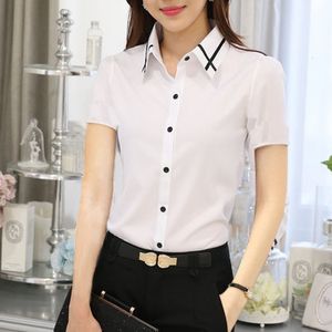 Blouses voor dames shirts Koreaans zomerkantoor vrouwen blouses mode knop revers shirts werk dames slanke witte blouses tops blusas mujer 230428