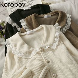Blouzen voor vrouwen shirts Korobov Koreaanse vintage kanten patchwork vrouwelijke shirts kantoor dame elegant Peter pan kraag blusas mujer single breasted blouses 230223