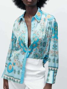 Dames Blouses Shirts Kumsvag 2023 Zomer Dames Shirts Blouses Tops Vintage Satijn Bloemenprint Lange mouw Dunne Vrouwelijke Elegante Street Top Kleding J230621