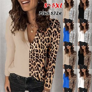 Blouses voor dames shirts dames luipaard gedrukt v-neck met lange mouwen t-shirt top chiffon top