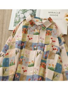 Blusas de mujer Camisas Lamtrip Vintage Colorful Plaid Tulip Ink Painting Print Camisa de manga larga Hopping Blusa Otoño 2023 YQ231214