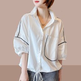 Blusas de mujer Camisas Camisa de mujer de gran tamaño Blusas de manga corta de moda de verano Estilo coreano de moda Camisas de manga de soplo ocasionales sueltas para mujer 230302