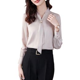 Chemisiers Femme Chemises Lenshin Tissu Doux Pour Femmes Col Cravate Col V Chemisier Travail Porter Bureau Dame Femme Champagne Tops Chemise Lâche St