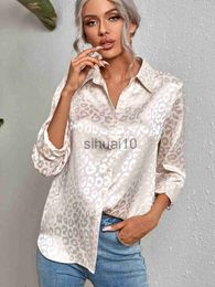 Blusas de mujer Camisas Camisa de seda satinada con estampado de leopardo Blusa con botones de manga larga para mujer Camisa de traje formal para mujer Camisa de diseñador de moda J230621