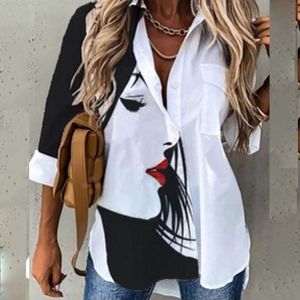 Damesblouses Overhemden met lange mouwen Casual losse tops Revershalsblouse Grote maat Zak Bloemenprint Mode