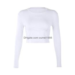 Blouses Femmes Chemises T-shirt à manches longues Femmes Automne Tops Solide Basic T-shirt T-shirt Casual Crop Top Tricoté Bottoming 210419 Dro Dhyqa