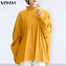 Dames Blouses Shirts Losse Tops Vonda 2022 Dames Zomer Lange Mouw Retro Femme Party Blusas Dames Streetwears S-5XL