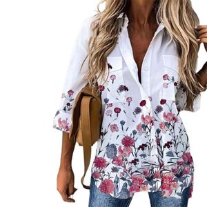 Blouses -shirts voor dames Loose vrouwen shirt bloem drukken met lange mouwen casual top voor outdoorvrouwen