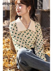 Camisas de blusas para mujeres Mishow 2023 Outumn Womens Polka Polka Camisa Corea Corea Femenina Vintage Polo-Cindo de pecho individual Oficina de la Oficina MXB33C0542 Y240510