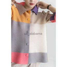 Women's Blouses Shirts Miyake veste cardigan plissée couleur bloquante pour femme nouvelle mode style coréen simple boutonnage ample grande taille chemise slim YQ231214