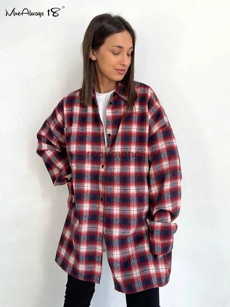 Chemises de chemisiers pour femmes Mnealways18 Red Oversize Women Gingham Shirts Drop Shoter Style Style Blaid Blaises Spring 2024 Button Casual Tops Lady YQ231222
