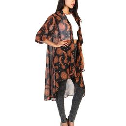 Blouzen voor dames shirts nclagen zon maan print vrouwen zomer Kimono blouse chiffon Cardigan Beach Style vakantie Vakantie uit het daman Shirt Blusas Long Tops 220923