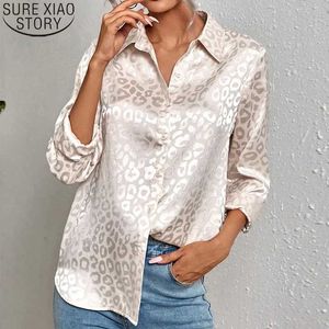Camisas de blusas para mujeres New Elegant Office Lady Long Leopard Blouse Blouse Down Button Button Camiseta 2023 Autumn Fashion Tops 19169 Y240510