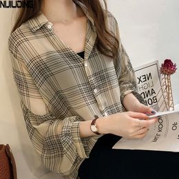 Women's Blouses Shirts Nijiuding Blouses voor vrouwen Spring herfst Plaid Losse lange mouw met één borsten met een borste vest shirts Tops vrouwelijk plus maat 4xl 230309