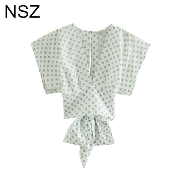 Blouses Femmes Chemises Nsz Femmes Blouse en coton Polka Dot Summer 2022 Dos Découpé Découpé Now Sied Sexy Outfit Sexy Top Top Top femme Tunique