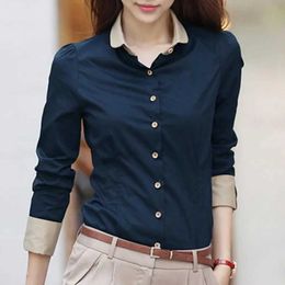 Chemises de chemisiers pour femmes chemises Long Long Sled Bown Collar Tai-Shirt serré Blouse Top Shirts Fomen Fashion Fashion Bleu foncé xxxl D240507