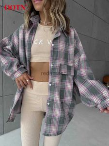 Women's Blouses Shirts Ootn Office Train Collar Check Shirts 2024 Vintage Blouse Breibed Blouse Women Streetwear Lange Mouw Plaid Top Vrouw YQ23122222222