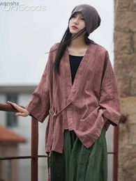 Damesblouses Overhemden OriGoods oversized kimono shirt dames retro losse jas top lami katoen Chinese Japanse stijl Zen shirt originele kleding B129L240328