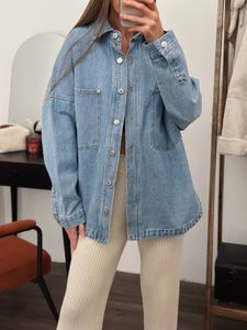 Chemisiers pour femmes Chemises Chemise en jean surdimensionnée Veste en jean Bleu clair Boyfriend Long White Work Shackets With Pocket 230818