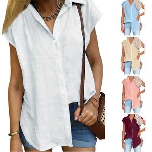 Blouses-shirts voor dames oversized S-5xl losblouse shirt zomer vrouwelijke knop korte slev Solid kleur vakantie training knop blouse tops lrfz-gtc134 y240510