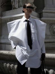Blouses Femme Chemises Oymimi automne hiver chemises blanches amples femmes 2023 mode Chic revers longue Sle poche Blouse hauts Fe vêtements StreetwearL231130